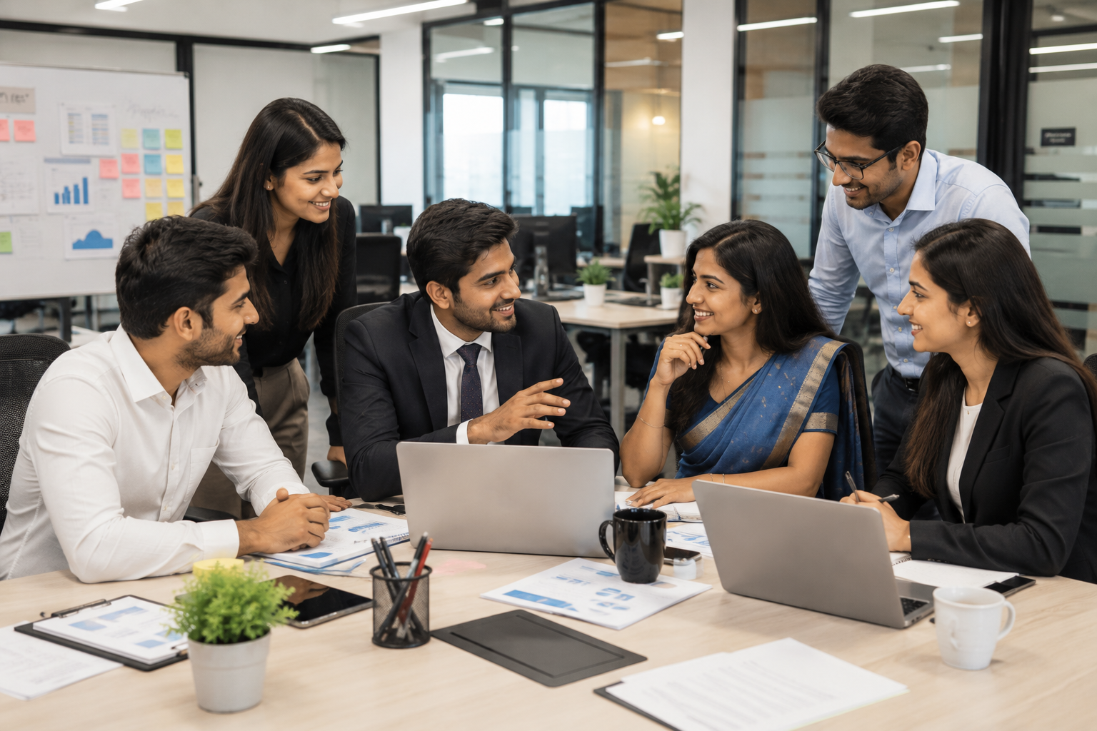 A team collaborating in the workplace